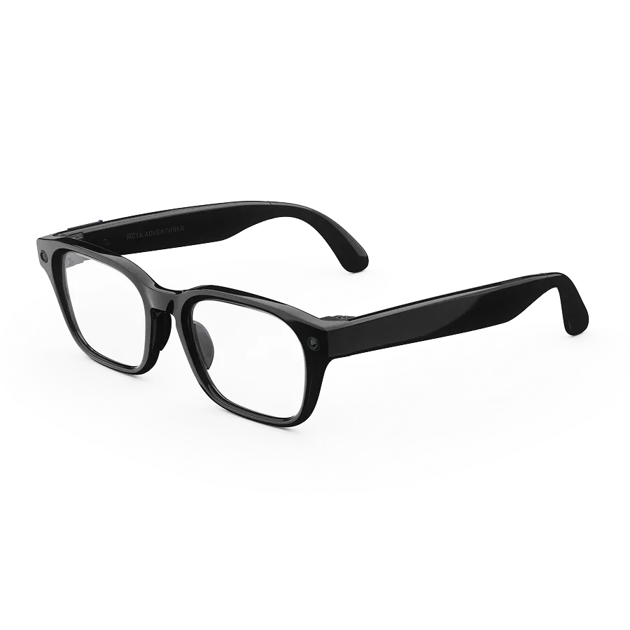 Meta Glasses Adventurerのクラシックブラック・クリアレンズを斜め前から見た全体像